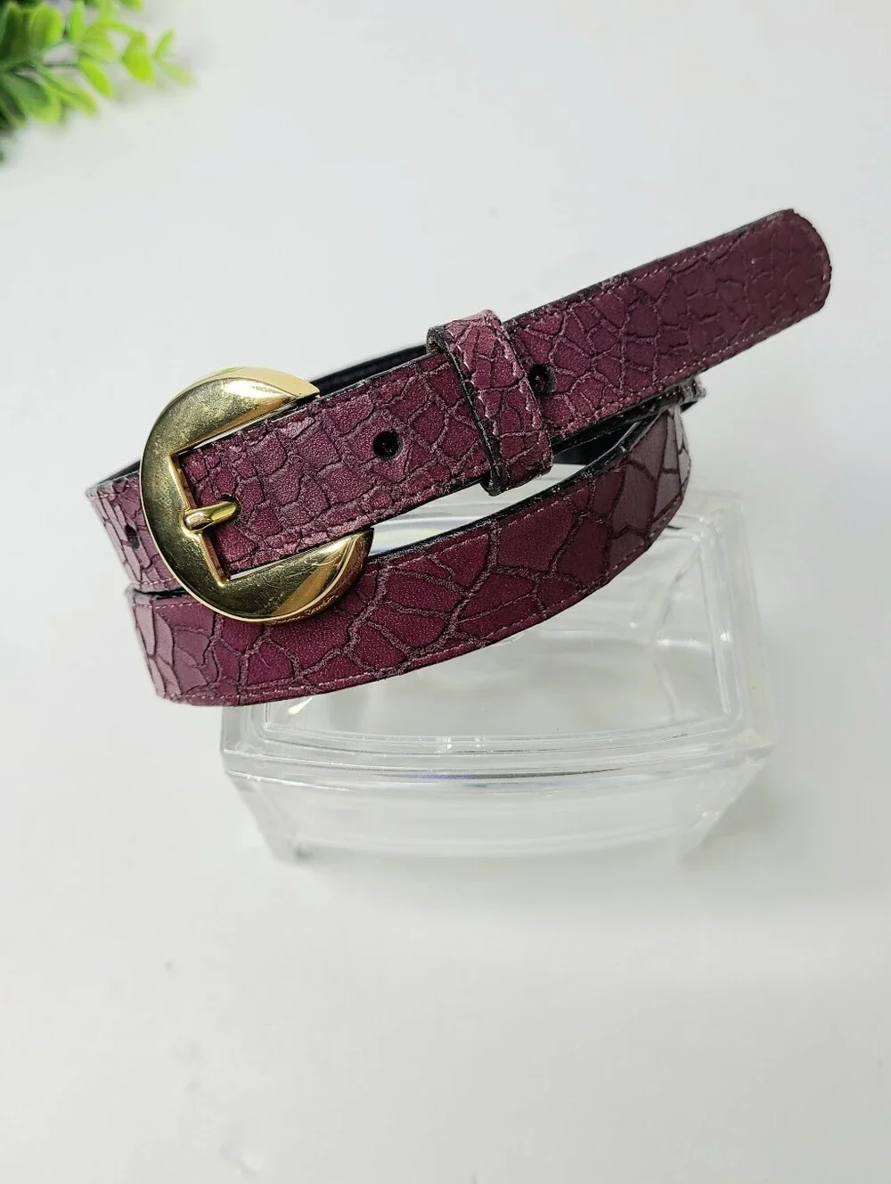 Pierre Cardin Burgundy Imported Cowhide Skinny Vintage Belt